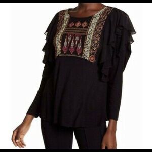 Free People La Cienga Embroidered Tiered Ruffle Blouse